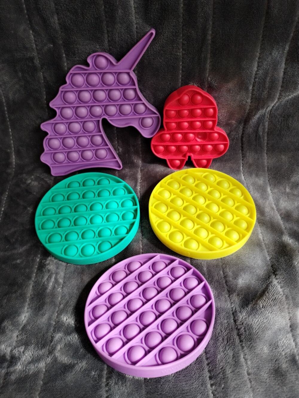 Lot 5 Pop It Bubble Fidget Sensory Toys Multicolor Assorted Unicorn Rocket Round